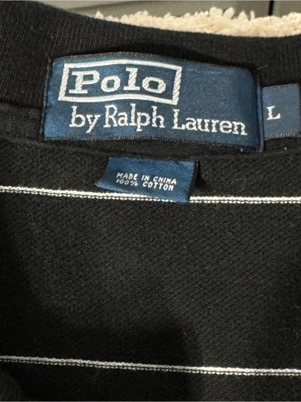 Polo Ralph Lauren Black White Striped Polo Shirt L 100% Cotton